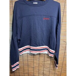 Champion Medium Sweatshirt Navy Blue Striped Trim Cotton Blend